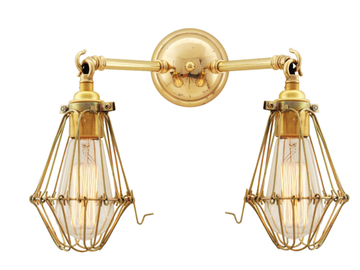 RIGO DOUBLE ARM CAGE WALL LIGHT - Handmade brass wall lamp by mullan lighting - view 2